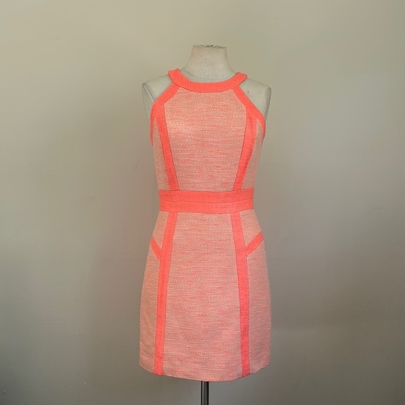 Original Milly of New York Tweed Sheath Coral Sleeveless LINED Mini Dress sz 2 - Picture 3 of 7